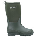 A green rubber boot with a rugged sole and matte finish, featuring the brand "Cotswold" in white on the side. The boot conveys durability and practicality.