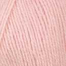 Close-up of tightly twisted pale pink yarn strands arranged diagonally, showing the texture and weave of the wool.