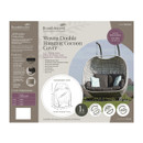 Bramblecrest advertisement for a khaki woven double hanging cocoon cover with features and dimensions.