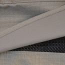 Close-up of assorted grey fabrics and textures with a black netted material.