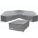 Grey waterproof corner sofa cover and matching coffee table cover for outdoor garden furniture set
