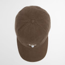 Brown baseball cap with a six-panel design and button top. "Barbour" logo embroidered in white on the front, set against a plain white background.