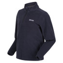 Navy blue pullover jacket with long sleeves and a quarter-zip collar. The fabric appears warm and soft, conveying a functional and comfortable style.