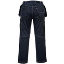 Rear view of navy work trousers with holster pockets, featuring back pockets, reinforced panels and contrast stitching