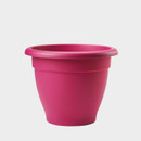 Cherry red round planter with a smooth finish and wide rolled rim, shown against a plain light background.