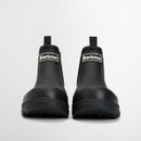 Front view of black Barbour Nimbus Chelsea wellington boots with rounded toe shape and reinforced rubber construction.