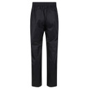 Black waterproof trousers with a straight leg cut and elastic waistband, displayed against a white background, conveying a practical and casual style.