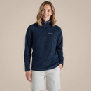 Women’s navy quarter-zip fleece top with stand collar and Craghoppers logo, front view.