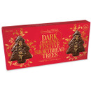 Grandma Wild’s Dark Chocolate Festive Shortbread Trees topped with golden crunch in a red Christmas gift box.