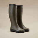 Le Chameau women’s Giverny jersey lined wellington boots in Vert Chameau green with tall rubber uppers and rugged black soles.
