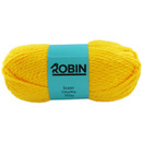 Ball of bright mustard-yellow super chunky yarn with a turquoise “ROBIN” label reading “Super Chunky 100g,” photographed on a white background.