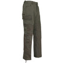 Olive green cargo trousers with multiple pockets, including a prominent side pocket. The pants have a sturdy, rugged appearance suitable for outdoor activities.