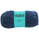 Ball of navy “Robin Chunky” yarn with a white label, photographed on a white background.