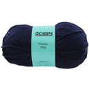 Ball of navy “Robin Chunky” yarn with a blue label, photographed on a white background.