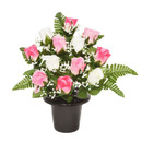 Sincere UK Rose and Fern Grave Pot - Pink & White, 29cm