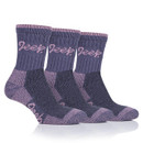 A line of three purple and pink coloured socks.