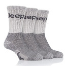 A row of three grey socks with dark grey 'Jeep' branding at the top.
