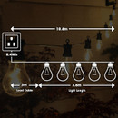 Diagram showing festoon light measurements, including a 10.6m total length, 3m lead cable, 7.6m light length and 8.4Wh power icon.