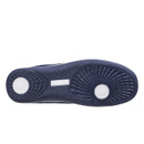 A view of the shoes navy sole.