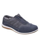 A side view of a grey casual slip-on shoe with white stitching and a zip fastening, featuring a white and natural coloured sole.