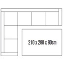 Diagram showing the dimensions of a modular corner garden furniture cover measuring 210cm by 280cm and 90cm high.