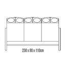 Diagram showing the dimensions of a garden bench measuring 230cm wide, 90cm deep and 110cm high.