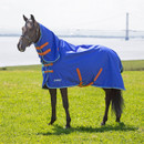 Side view of horse standing in Shires Tempest Original 50g Combo turnout rug with integrated neck cover
