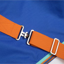 Detail of durable metal and webbing fastenings on Shires Tempest Original 50g combo turnout rug