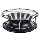 Portable charcoal grill with a metal cooking grate on a rounded black base, ideal for outdoor barbecues and cookouts.