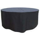 A view of a black round garden furniture cover on a white background