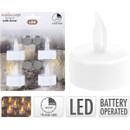 Set of 4 LED tealight candles with automatic timer function, battery-operated design and warm flickering light, perfect for Christmas decorations, weddings and home décor.