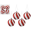4 Candy Cane Swirl Baubles - 8cm