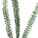 Close-up of a glitter green artificial foliage spray, showcasing sparkling textured leaves that add festive sparkle to Christmas floral arrangements, wreaths and tree decorations.