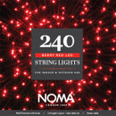 NOMA 240 berry red LED string lights for indoor and outdoor use, featuring vibrant red LEDs, multifunction lighting effects, Easytimer technology and a green cable for discreet festive decorating.