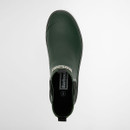 Top-down view of green Barbour Chelsea wellies showing rounded toe shape and branded insole.