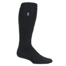 A side view of a black long sock.
