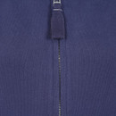 A close up view of the navy zip.