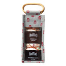 Mrs Bridges two-jar gift set featuring Christmas Chutney and Cranberry Sauce with Port, presented in a grey fabric bag patterned with red jars and finished with a wooden carry handle.
