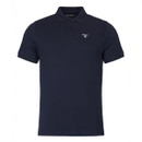 A navy blue polo shirt with short sleeves and a collar. The shirt features a small embroidered logo on the left chest, conveying a classic and casual style.