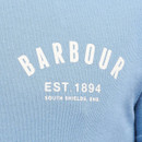Light blue fabric with the text "BARBOUR EST. 1894 SOUTH SHIELDS, ENG" in white. The design conveys a classic and timeless feel.