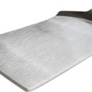 Detailed close-up of the brushed stainless steel spatula blade, highlighting the wide cooking surface and durable construction.