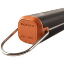 Close-up of the barbecue spatula handle showing orange end cap, hanging loop and embossed Traeger branding.
