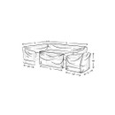 Sketch of sectional sofa and covers with dimensions labelled: length (L), width (W), and height (H).