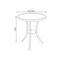 A technical line drawing of a round metal bistro table with height and diameter measurements in centimetres.