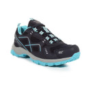 Navy and turquoise walking shoe with lace-up fastening, breathable mesh panels, reinforced toe and rugged outdoor grip sole on a white background.
