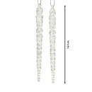 Two elegant acrylic icicle ornaments on a white background, showing a measurement of 14.5cm in length.