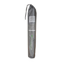Gray cylindrical packaging with a drawstring closure, labelled with instructions and branding information.