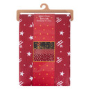 Red wipe-clean Christmas tablecloth in retail packaging, featuring a festive white star and “Ho Ho” pattern, suitable for seasonal dining and party tables.