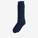 A pair of dark blue knee-high socks against a white background. The socks are neatly aligned and appear soft, conveying a sense of warmth and comfort.