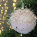 Close up of Pink Funky Fluffy Bauble hanging on a Christmas tree